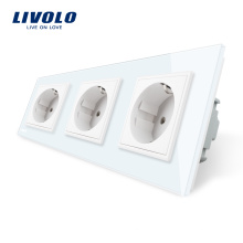 Livolo EU Standard Triple Wall Power Socket Panel de vidrio de cristal blanco Fabricante de 16A pop Wall socket VL-C7C3EU-11